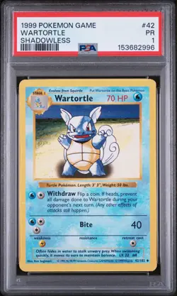 1999 POKEMON GAME SHADOWLESS #42 WARTORTLE PSA 1 - Image 1
