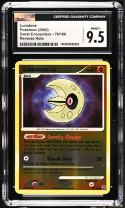 *POP 8* CGC 9.5 Lunatone Reverse Holo Great Encounters 76/106 Pokemon 2008 MINT+ - Image 1