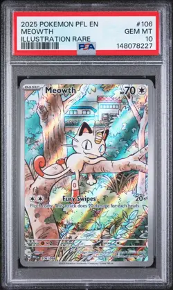 2025 Pokemon PFL EN-Phantasmal Flames Meowth #106 Illustration Rare PSA 10 - Image 1