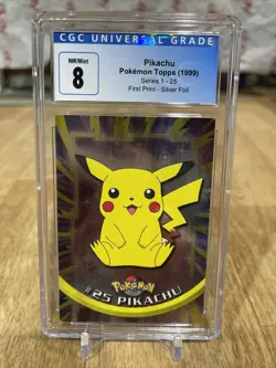 PIKACHU 1999 TOPPS POKEMON T.V. #25 Silver Foil Series 1 CGC 8 First Print - Image 1