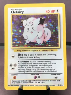 Pokemon TCG Clefairy 5/102 Base Set Unlimited Holo Rare VTG WOTC 1999 LP - Image 1