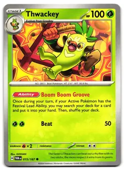 Thwackey 015/167 - 🌊 Twilight Masquerade Common Pokemon TCG 🖤 - LP - Image 1