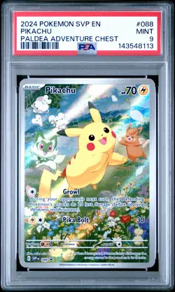 2024 POKEMON SVP EN-SV BLACK STAR PROMO PALDEA ADVENTURE CHEST PIKACHU PSA 9 - Image 1