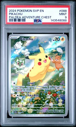 2024 POKEMON SVP EN-SV BLACK STAR PROMO PALDEA ADVENTURE CHEST PIKACHU PSA 9 - Image 1