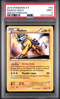 2015 POKEMON XY BREAKTHROUGH #55 RAIKOU-HOLO PSA 9 - Image 1