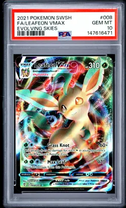 2021 POKEMON SWORD & SHIELD EVOLVING SKIES #008 FULL ART/LEAFEON VMAX PSA 10 - Image 1