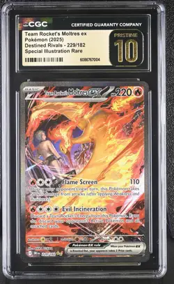 2025 POKEMON DESTINED RIVALS #229 TEAM ROCKET'S MOLTRES EX CGC 10 PRISTINE - Image 1
