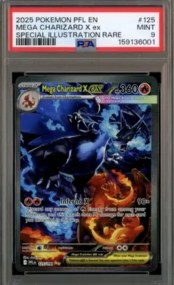 2025 POKEMON PFL EN-PHANTASMAL FLAMES #125 MEGA CHARIZARD X EX PSA 9 MINT - Image 1