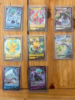 Pokemon V Card Lot – 9 Cards – Pikachu V, Jolteon V, Rotom V, Aerodactyl V, Caly - Image 1