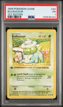 1999 POKEMON GAME 1ST EDITION #44 BULBASAUR PSA 1 - Image 1