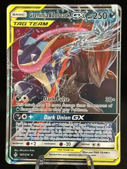 Greninja & Zoroark GX 107/214 Ultra Rare TAG TEAM Full Art Holo Unbroken Bonds - Image 1