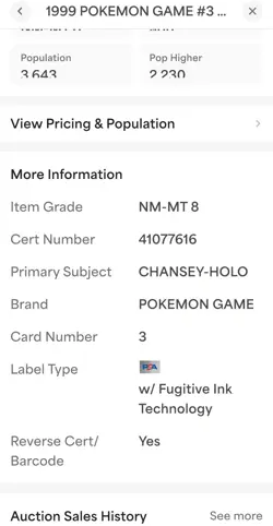 Vintage - 1999 POKEMON BASE SET CARD - CHANSEY #3/102 HOLO - PSA 8 - TAG CGC - Image 5
