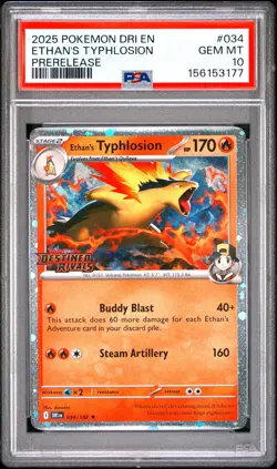 2025 POKEMON DRI EN-DESTINED RIVALS PRERELEASE #034 ETHAN'S TYPHLOSION PSA 10 - Image 1