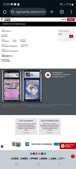 CGC 10! 2025 Pokemon Day Stamped Sylveon 040/131 Holo Foil Exclusive Promo Card - Image 3