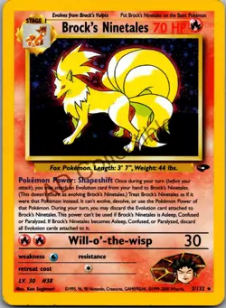 Brock's Ninetales 3/132 Holo Rare Gym Challenge Pokemon Unlimited Holo MP - Image 1