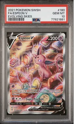 Espeon V Alternate Alt Art 180/203 2021 Pokemon Evolving Skies PSA 10 Gem Mint - Image 1