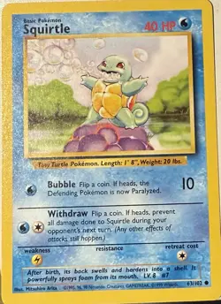Squirtle Base Set Pokemon Card 63/102 TCG Common Vintage 1999 WoTC NM - Image 1
