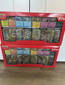 Pokemon Prismatic Evolutions 8 Mini-Tins w Promo Cards Costco - Lot Of 2 - Image 1