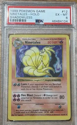 1999 Pokemon Game Base Set Holo Shadowless Ninetales #12 PSA 6 EX-MT - Image 1