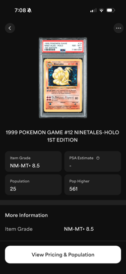 Pokemon Ninetales Base Set Shadowless 1st Edition Holo Rare #12 PSA 8.5 (POP 25) - Image 3