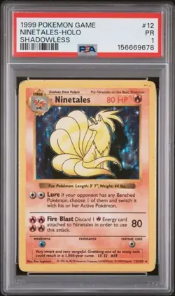 PSA 1 PR Ninetales Base Set Shadowless Holo Rare #12 Vintage 1999 Pokemon TCG - Image 2