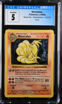 1999 Pokemon Base Set Shadowless Ninetales Holo 12/102 CGC 5 - PSA BGS - Image 1
