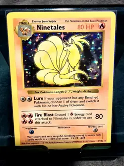 NINETALES "SHADOWLESS" BASE SET HOLO (BLACK FLAME ERROR) #12/102 NM CONDITION - Image 1