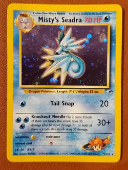 Misty’s Seadra 9/132 Gym Heroes Holo Rare VTG WOTC LP Swirl Pokemon TCG - Image 1