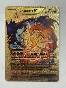 Gold Charizard V Pokemon Card Fan Art Collectible Full Gold Foil Display Card - Image 1