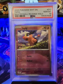 2025 POKEMON WHT EN-WHITE FLARE MASTER BALL REVERSE HOLO #011 TEPIG PSA 10 - Image 2
