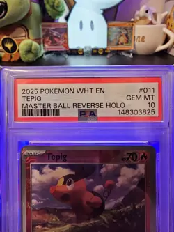 2025 POKEMON WHT EN-WHITE FLARE MASTER BALL REVERSE HOLO #011 TEPIG PSA 10 - Image 3