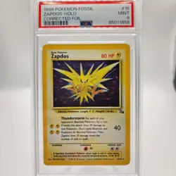 PSA 9 - Pokemon TCG Zapdos Holo Rare Fossil Set - #15 Corrected Foil - Graded - Image 1