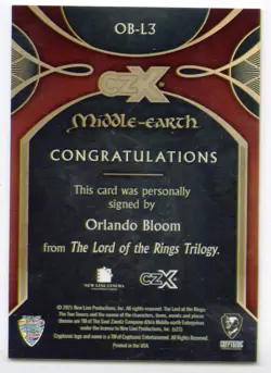 CZX Middle Earth Orlando Bloom as Legolas Autograph Card OB-L3 - Image 2