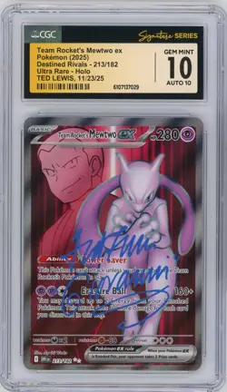 CGC GEM MINT 10 Auto 10 Ted Lewis Pokemon TCG Team Rocket's Mewtwo ex 213/182 - Image 1
