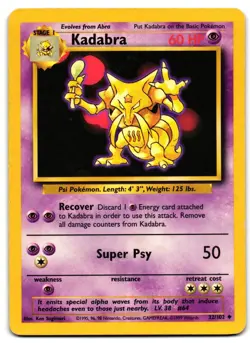 Kadabra 32/102 - 🌊 Base Set Unlimited Uncommon Pokemon TCG 🖤 - HP - Image 1