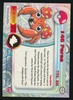 #46 PARAS 1999 Topps Pokemon TV Series 1 BLUE LOGO FOIL PARALLEL - Image 2