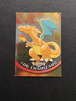 Topps #06 Charizard Holo Foil TV Pokemon Black Logo Embossed Rays Design DMG - Image 1