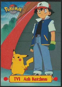 topps Pokemon TV Animation Edition Series 1 Non Holo TV1 Ash Ketchum Red Logo - Image 1