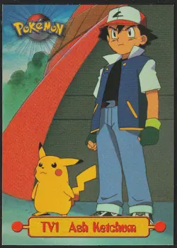 topps Pokemon TV Animation Edition Series 1 Non Holo TV1 Ash Ketchum Blue Logo - Image 1