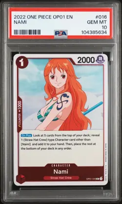 One Piece Romance Dawn Nami OP01-016 Foil Wave 1 PRE ERRATA PSA 10 Gem Mint - Image 1
