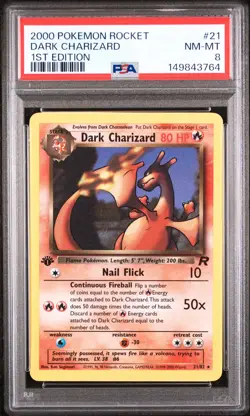 2000 POKEMON ROCKET 1ST EDITION #21 DARK CHARIZARD PSA 8 - Image 1