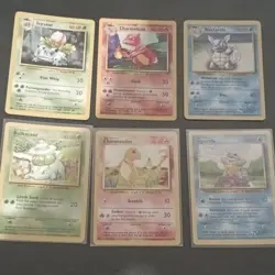 Pokemon TCG Base Set Unlimited 6-Card Lot Bulbasaur Charmander Squirtle 1999 - Image 1