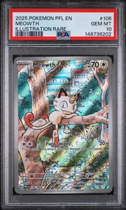 Pokemon TCG Meowth 106/094 Phantasmal Flames EN IR Holo PSA 10 - Image 1