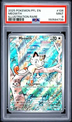 Pokemon TCG Meowth 106/094: Phantasmal Flames Illustration Rare PSA 9 - Image 1