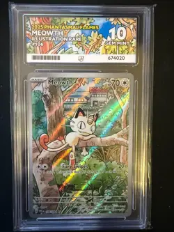 Pokemon TCG ACE 10 Meowth 106/094 – Phantasmal Flames – IR – Perfect Subgrades - Image 2