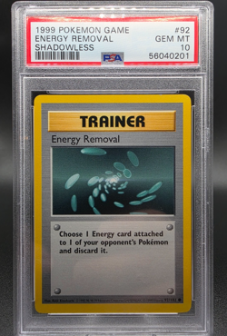 1999 POKEMON WOTC SHADOWLESS BASE SET ENERGY REMOVAL #92/102 PSA 10 - Image 1