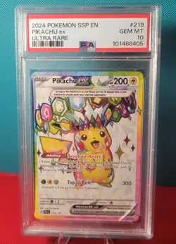 POKEMON PIKACHU ex 2024 EN-SURGING SPARKS #219 ULTRA RARE PSA 10 - Image 1