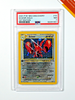 Pokemon PSA 7 Scizor #10 Holo First Edition Neo Discovery 2001 English - Image 1