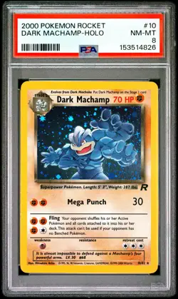 Dark Machamp 10/82 Team Rocket Holo PSA 8 Near MINT - Image 1