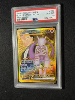 2025 POKEMON DRI EN-DESTINED RIVALS HYPER RARE TEAM ROCKET'S MEWTWO EX PSA 10 - Image 1